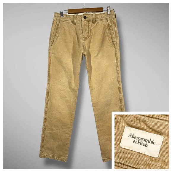 Abercrombie & Fitch Pants Mens 30x30 Khaki Chinos Flat Front Cotton Twill - Picture 1 of 13